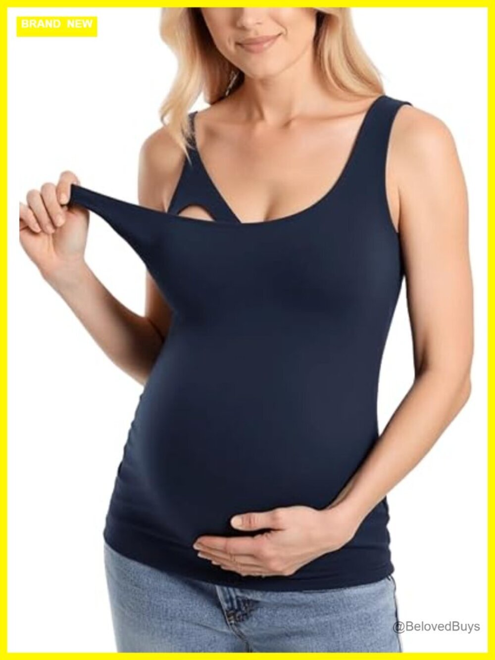 Maternity Nursing Tank Top with Built-in Bra, V-Neck Sleeveless, 80% Polyamide